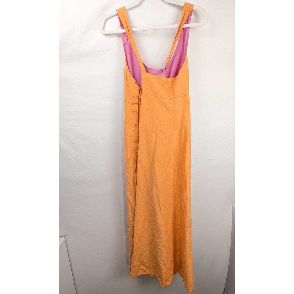 Vtg Y2K Silk Linen‎ Sleeveless Maxi Dress Sz 12 Orange Cottagecore Euro Coastal - Picture 6 of 9